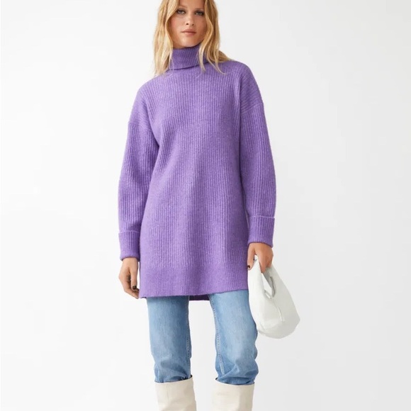 & Other Stories Purple Alpaca Wool Ribbed Turtleneck Sweater Dress - Large - Picture 5 of 8